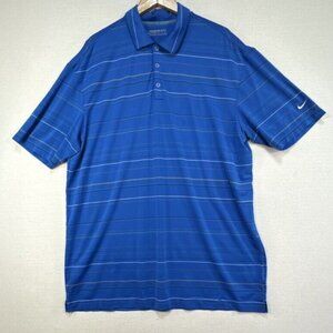Nike Mens Golf Polo Shirt  XLarge Blue Striped Fit Dry Short Sleeve